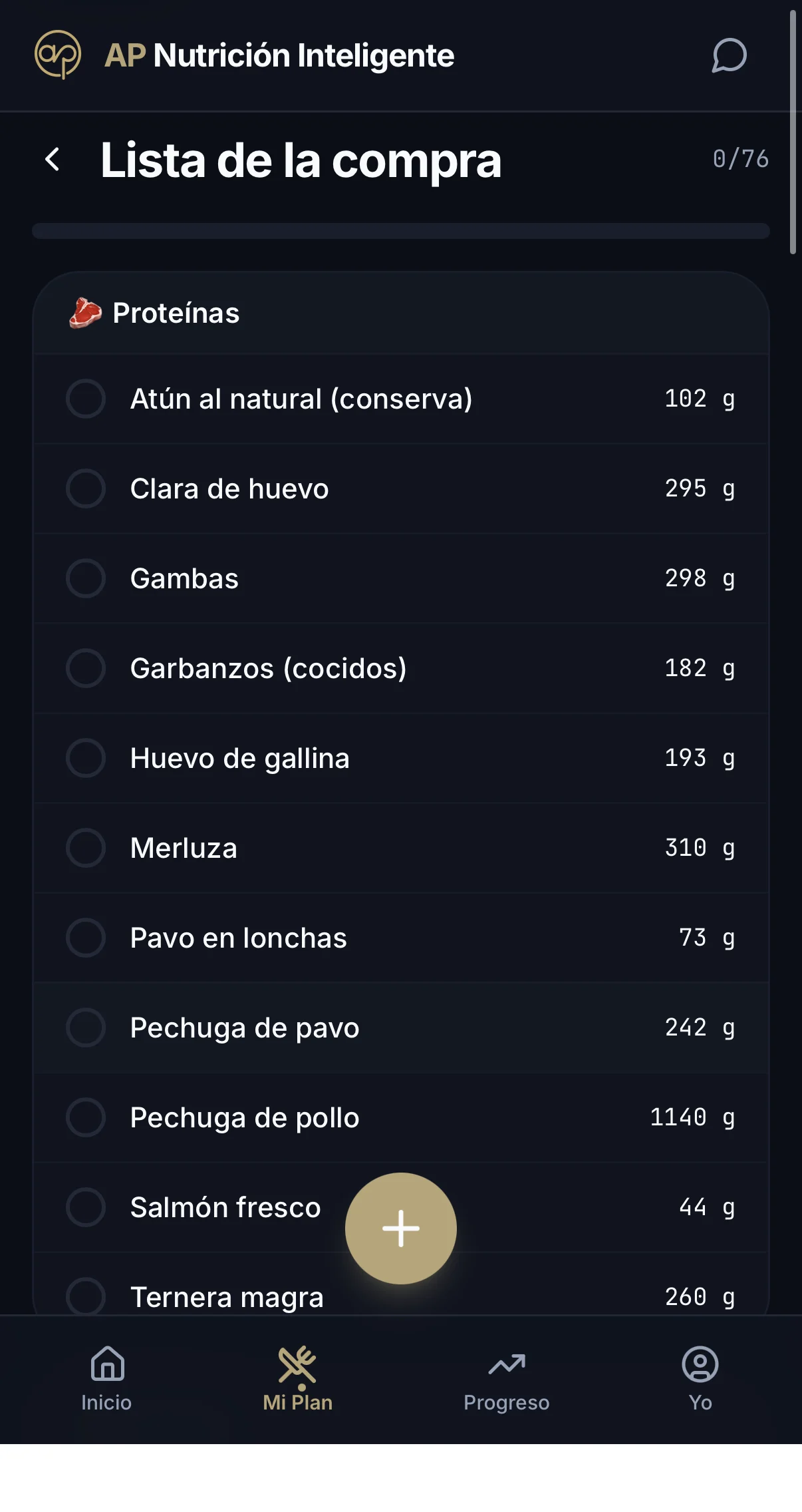 La lista de la compra, ya hecha — pantalla real de la aplicación AP